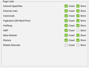 How to configure "page links" settings on screaming frog